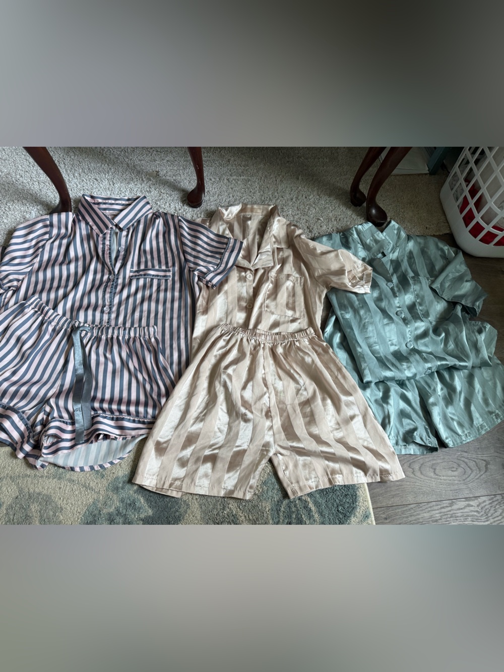 Victoria's Secret Striped Satin Skirt Set in Pink, Cream & Light Blue